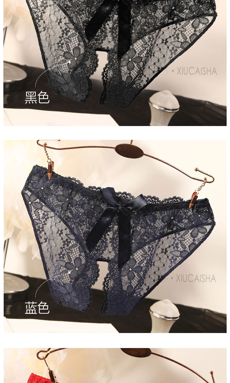 Lace Crotchless Thong Panties for Women, Open-Crotch Design, Black One Size — detail image 8