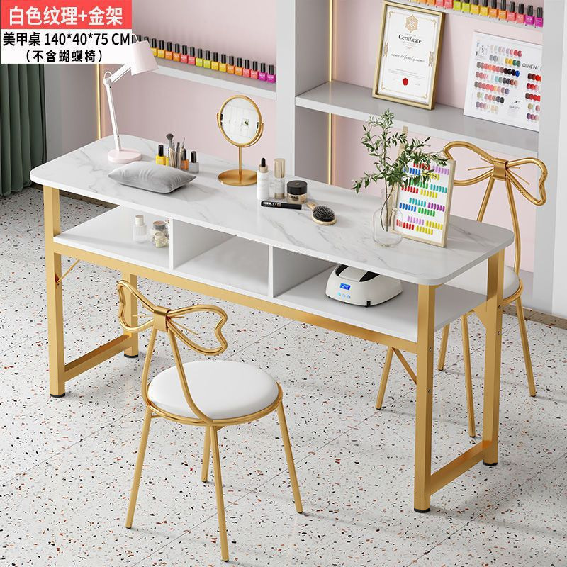 Eryouwei mármol red manicure ligera de lujo mesa japonesa simple mesa de manicure mesa y silla conjunto de imitación de doble