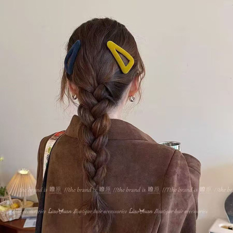 秋冬彩色丝绒发夹三角形少女侧边夹刘海夹网红碎发卡掰掰夹发饰|undefined