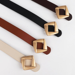 2024春夏季新品女士皮帶菱形金扣pu腰帶簡約時尚裝飾連衣裙子腰帶