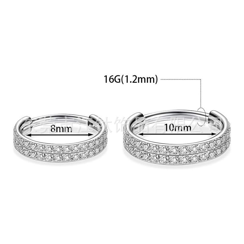G23 Titanium Nose Ring Double Inlaid Zircon Implant Grade Piercing Closed Earrings F136 detail image 7