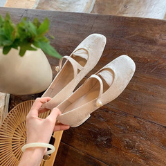 葡萄媽同款 晚香玉~國風新中式珍珠一字帶方頭提花瑪麗珍單鞋女春