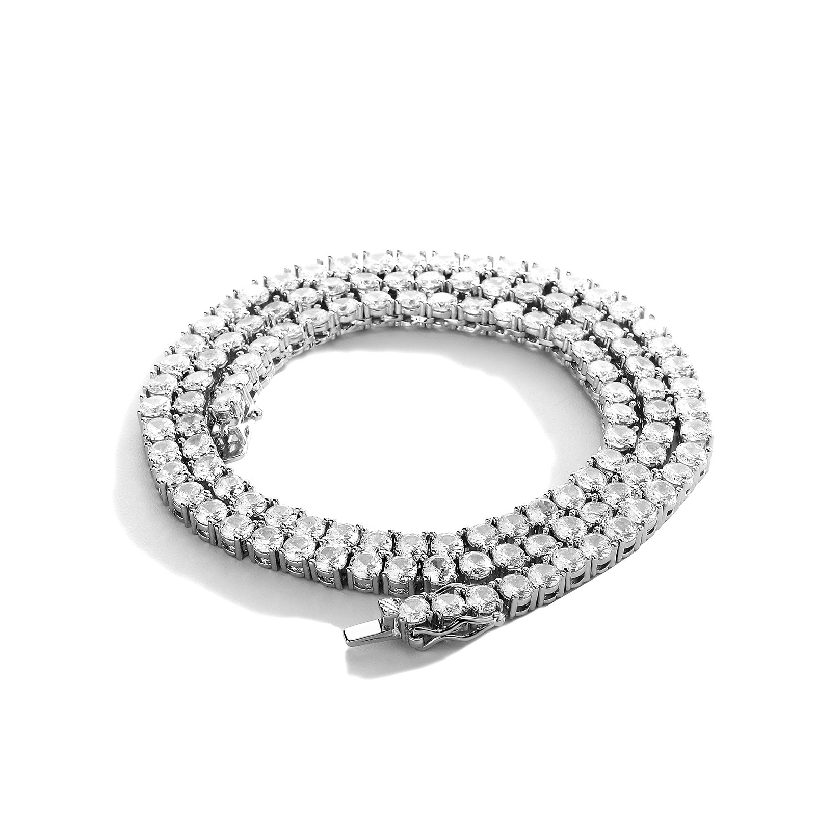 Cross-Border Amazon European and American 3-6mm Tennis Chain 3A Zircon Chain Men's Necklace Hip-Hop Spring Buckle Bracelet Wholesale