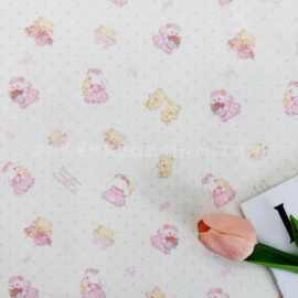 全棉高密双层纱数码直喷印花面料家圆点花兔子居服睡衣爬服亲子装