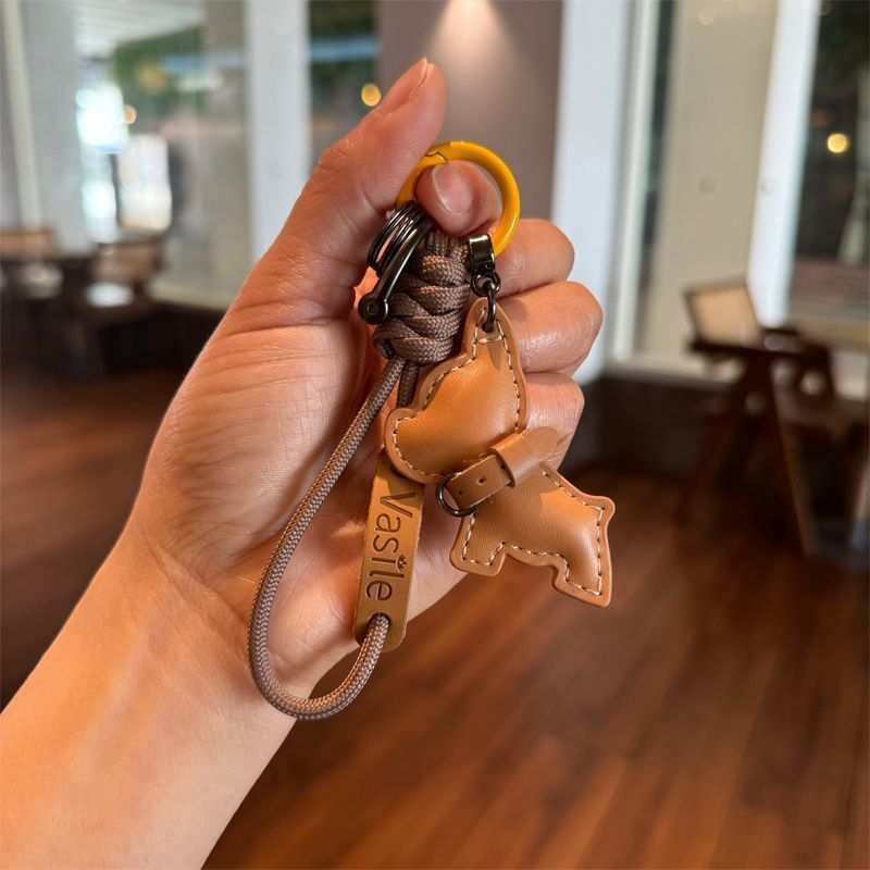 Woven Paracord Keychain Pacifier Lanyard Chain Bag Pendant High-Grade Leather Pendant Anti-Lost Portable Car Keychain