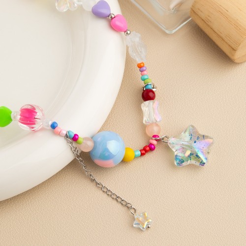 Summer dopamine colorful candy tassel star beaded necklace female y2k sweet cool hot girl style clavicle chain necklace
