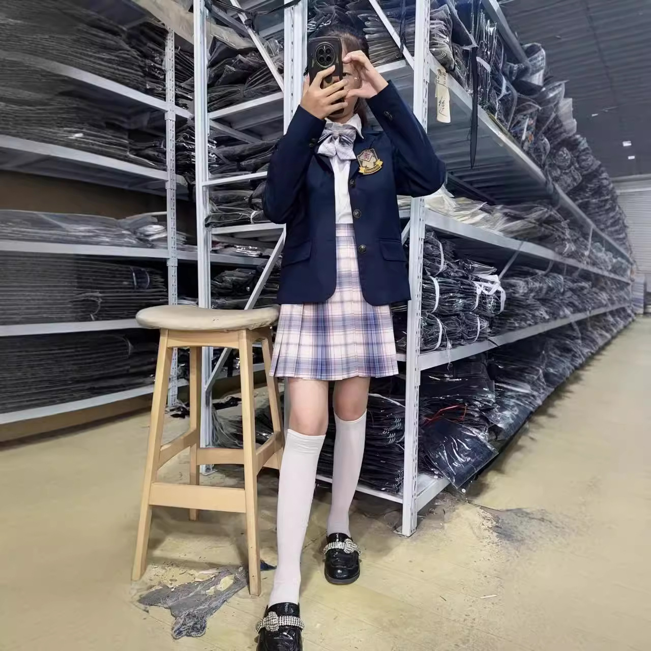 원래 JK 유니폼 스커트 세트 재킷 봄과 가을 대학 스타일 캠퍼스 세트 세트 여성용 3 피스 세트 착용