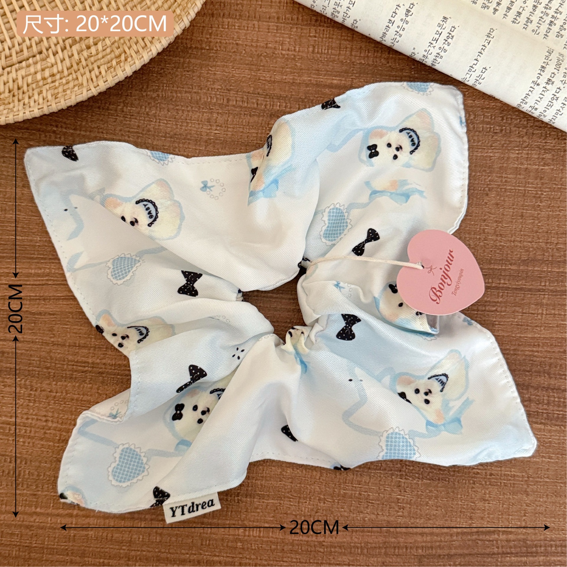 Frase francesa retrógrada cuadrada banda de intestino grande toalla cuadrada corazón de niña cuerda de cabello baja cuerda de cabello de alta sensibilidad adornamiento para el cabello