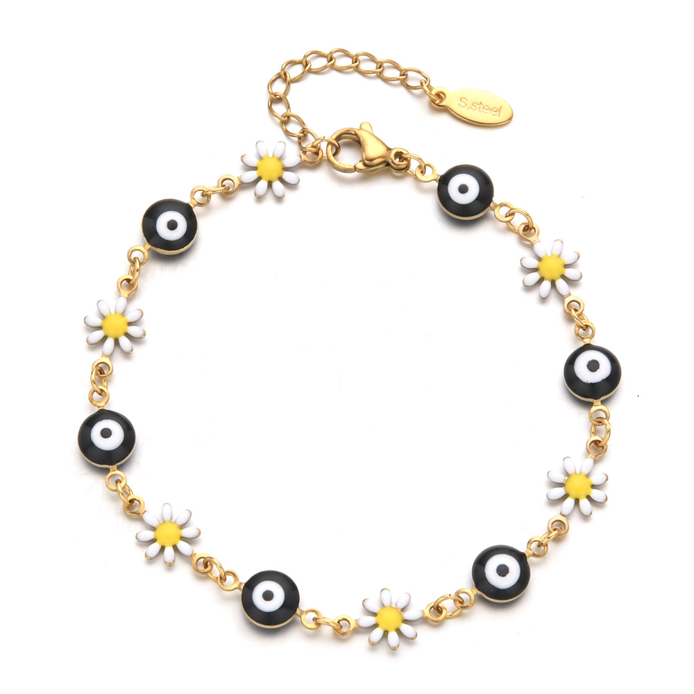 13g Weight Bracelets Classification 1 Piece Quantity Daily Occasion Stainless Steel Material Devil'S Eye, Flower Pattern Women's Gender Enamel Design Cute Style Cute Devil's Eye Flower Stainless Steel Enamel Bracelets 无