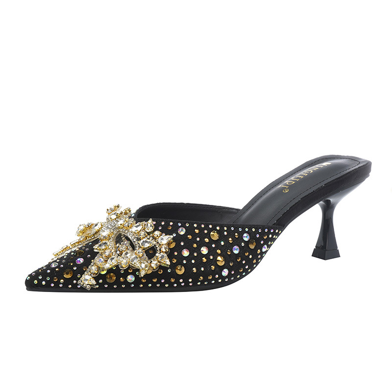 2025 sandalias y zapatillas de tacón alto con lazo de diamantes de imitación para mujer