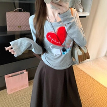 趣味爱心长袖T恤女修身内搭单穿打底衫秋冬