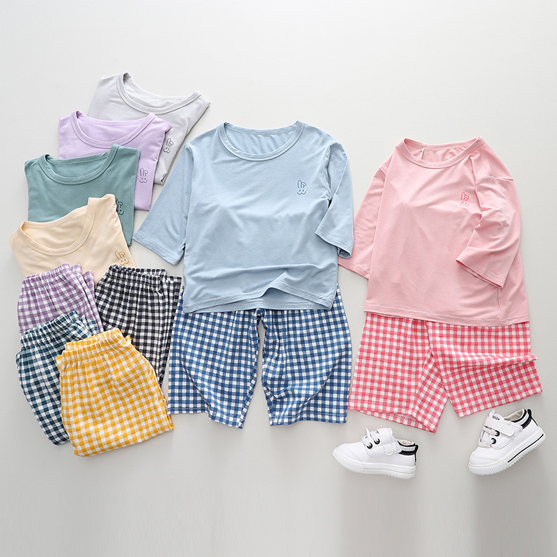 Children's Pajamas, Summer Thin Modal Home Clothes, Boys' Comfortable Short-Sleeved Shorts Set, Kidsren's Clothing for Small and Medium-Sized Kidsren