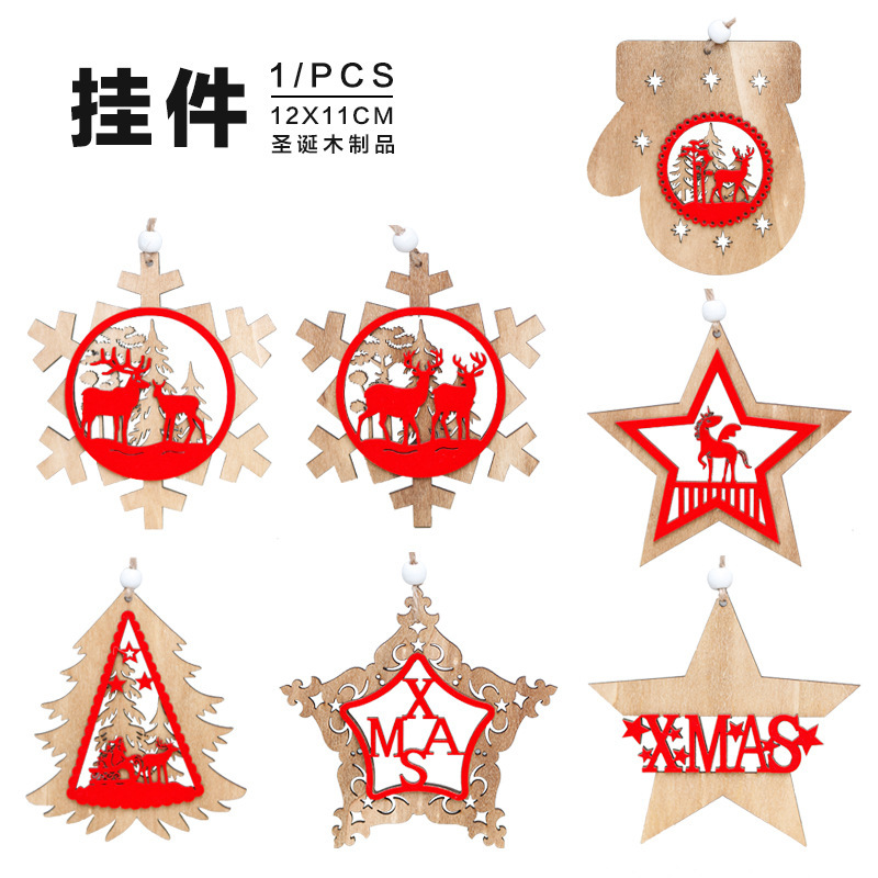 Christmas Decorations Creative Wooden Five-pointed Star Christmas Tree Pendant Scene Party Decoration Hanging Ornaments Christmas Gifts