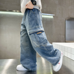 兒童裝男童春裝褲子長褲2024新款春秋款男孩工裝春季中大童牛仔褲