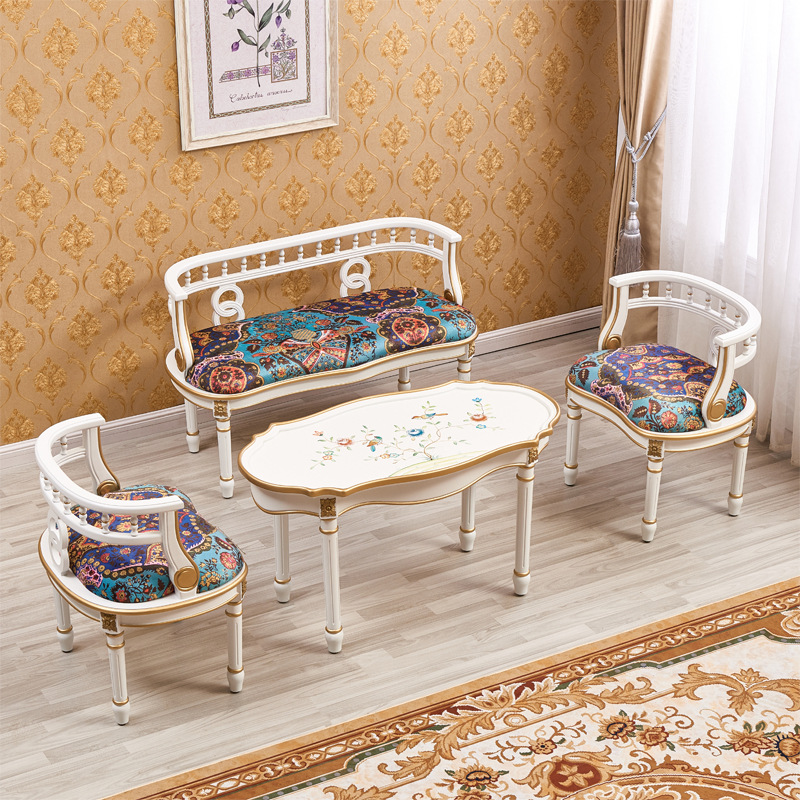 Supreme Beauty Ivory White Chair Single Double Chair Oval Coffee Table Living Room Furniture Combination Hand-Painted Flowers and Birds