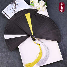 中国风全竹扇子雕刻镂空日式古风男女士折扇手工金银色小巧舞唷儿