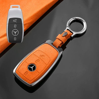 Car key bag – For Mercedes-Benz e300l key - no-specifications-mercedes-benz-b-tarnish-aluminum-alloy-orange-suede-upgrade-ring-buckle