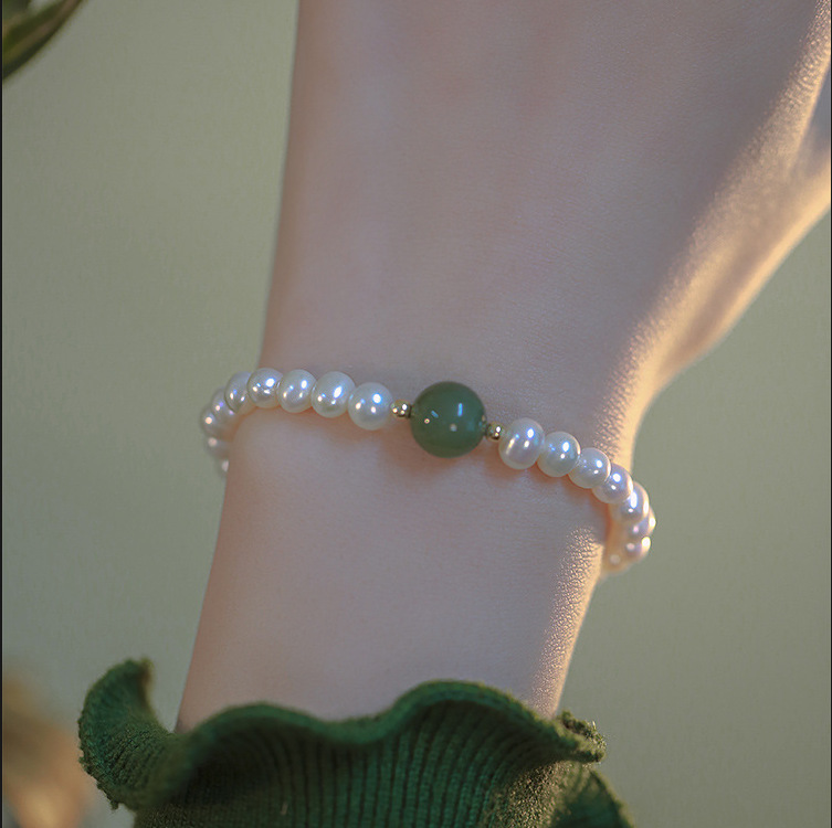 Indigo Jade Cat's Eye Natural Freshwater Pearl Bracelet for Women, Ins Style, Niche, Chinese Trend, New Model, Handmade for Best Friends