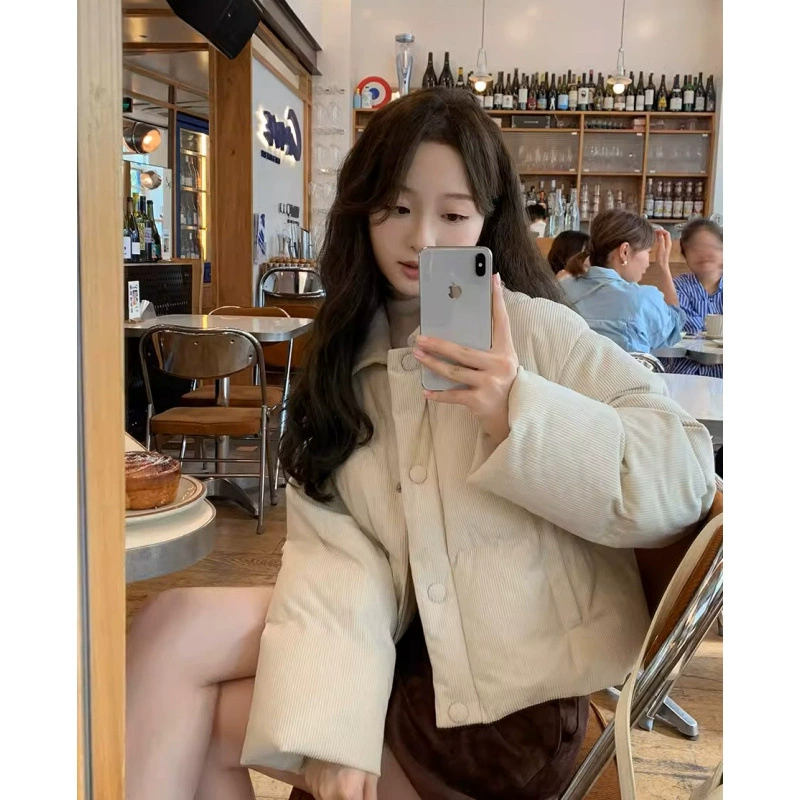 Ins пуховая хлопчатобумажная куртка вельветовая куртка зимняя новая короткая маленькая толстая толстая студентка хлебная одежда женская