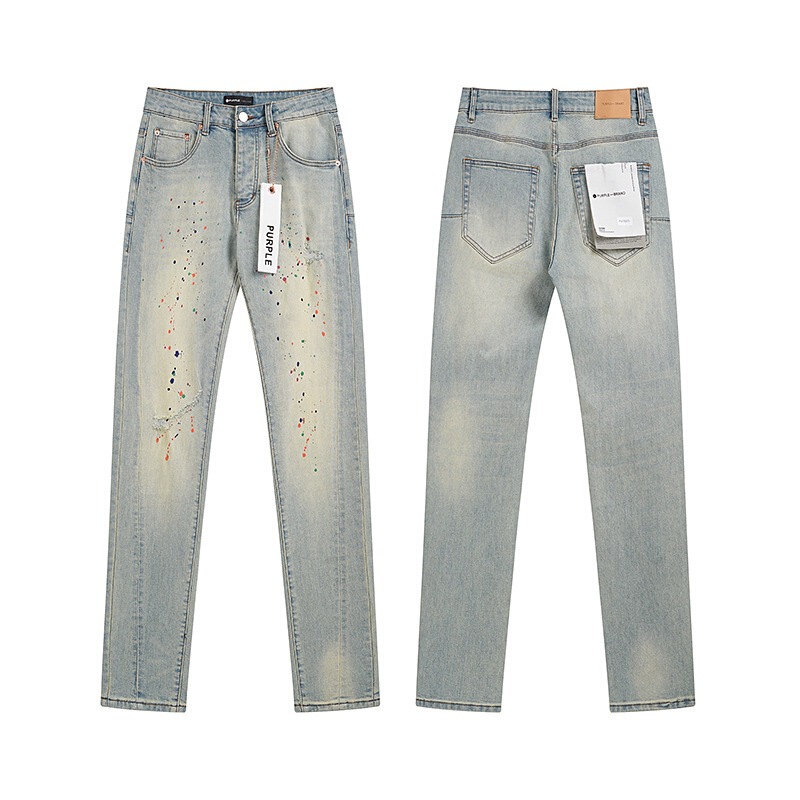 Ksubi トレンディなパープル新 AM スプラッシュインクプリントハイストリートレトロリッピングカジュアルメンズとレディーススリムジーンズ|undefined