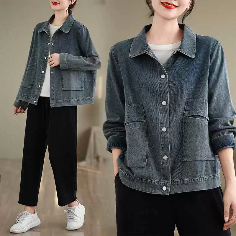 Autumn denim jacket, set, long-sleeve, oversize