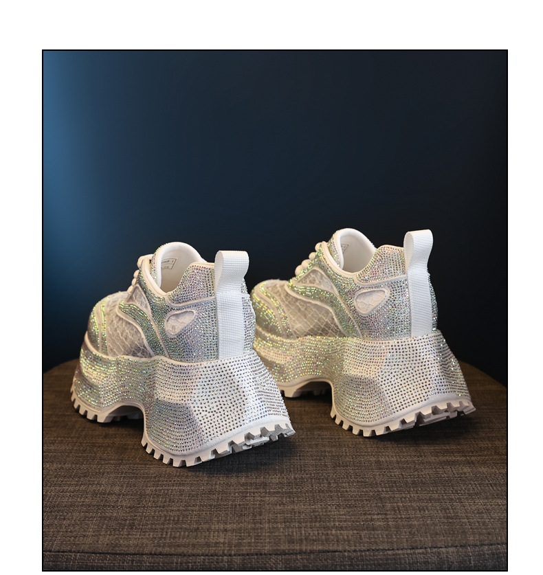 Giày sneaker nữ đế dày lưới thoáng khí đính đá full kim cương — Màu đen chi tiết 19