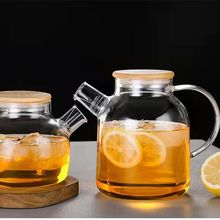 高硼硅玻璃茶壶果汁扎壶 凉水壶明火加热竹盖壶家用冷水壶花茶壶