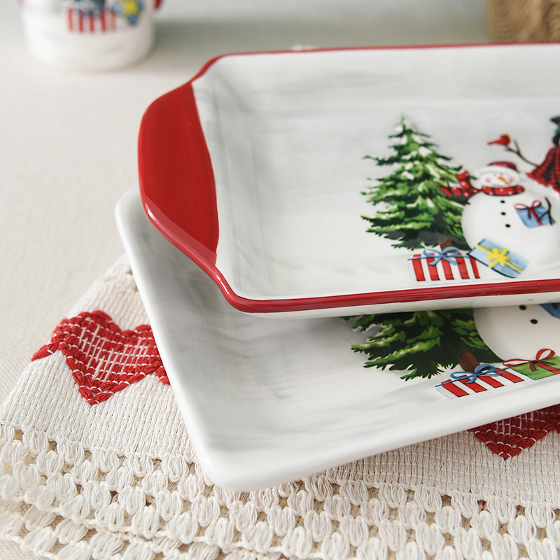 País nórdico Navidad muñeco de nieve placa de cerámica plato de pescado vajilla hogar plato largo plato de alivio placa plana de cerámica occidental