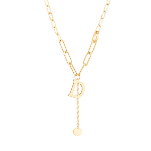 Titanium Steel Letter D Pendant Necklace Women's Light Luxury Niche Clavicle Chain  New Trendy Long Sweater Chain Accessories