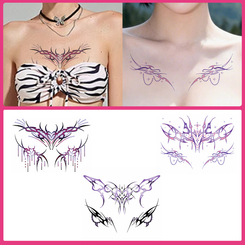 Trendy tassel chain butterfly tattoo sticker, personalized waterproof temporary tattoo for hot girls' chest, Halloween