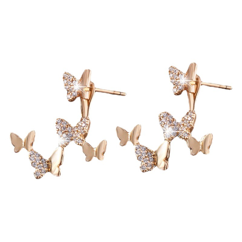 Pendientes de mariposa de oro de la joyería de Xupin elegantes pendientes de nicho diseño de las mujeres pendientes de dos piezas de lujo ligero de alto grado image 1