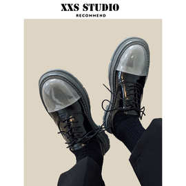 XXS Studio春夏新款英伦风厚底方头小皮鞋男日系文艺复古拼色单鞋