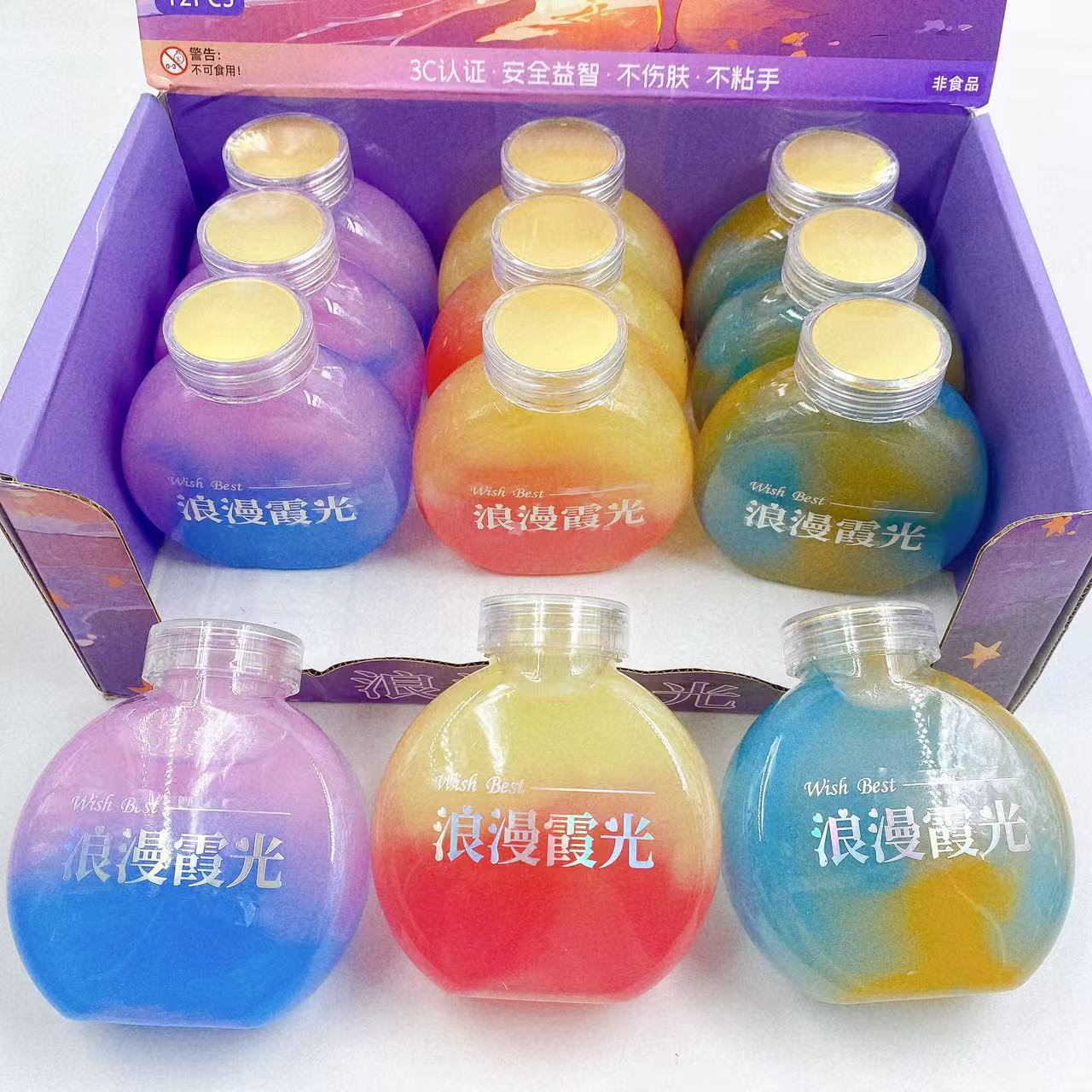 Juguetes para niños botellas redondas duplicadas falsas acuarelas espumantes de barro espumante de color brillante de alto valor de la cara descomprimida hecha a mano DIY lote de goma espumante