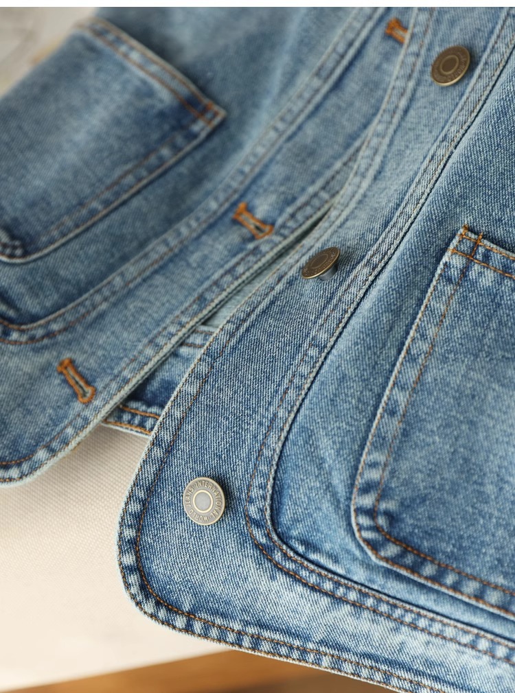 Áo vest denim nữ ngắn tay rộng rãi phong cách thời trang xuân hè — Xanh denim chi tiết 14