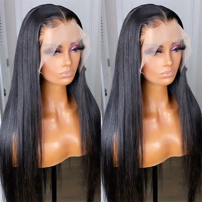 Amazon transfronteriza nueva moda pelucas de cabello recto de encaje frente pelucas de cabello recto cubierta de cabeza completa