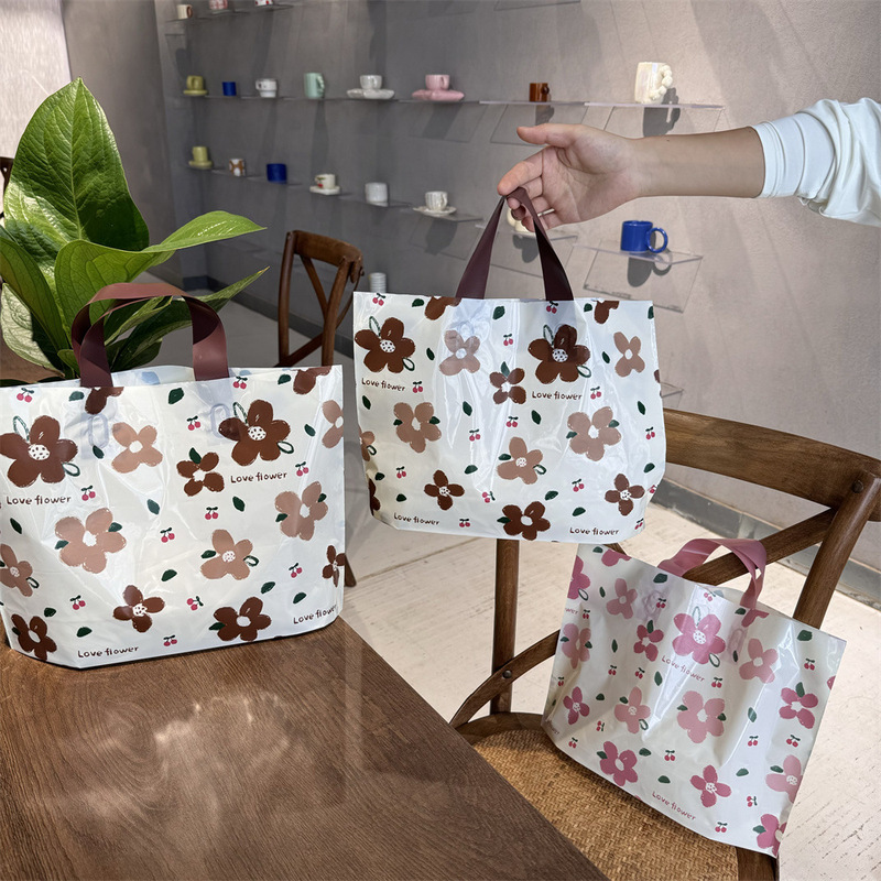 New Mocha brown Flower Tote Bag Clothing Store Bag Thickened Plastic Bag Gift Bag Packaging Bag Shopping Bag