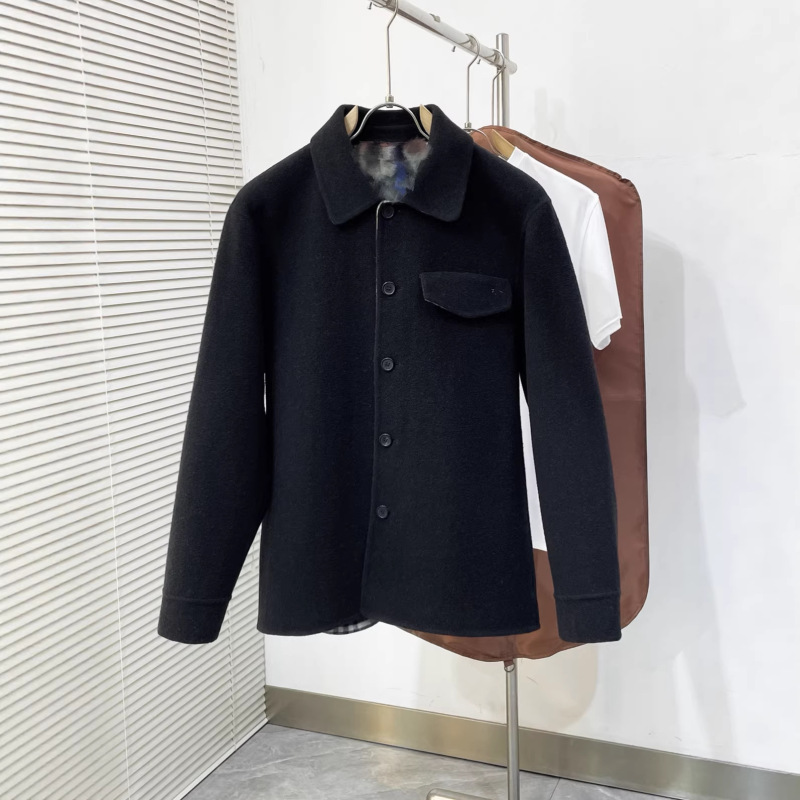 Autumn and Winter Short Men's Wool Coat, Middle-Aged Lapel Jacket, Thick Double-Sided Woolen Jacket with Large Lapel Autumn and Winter Short Men's Wool Coat, Middle-Aged Lapel Jacket, Thick Double-Sided Woolen Jacket with Large Lapel