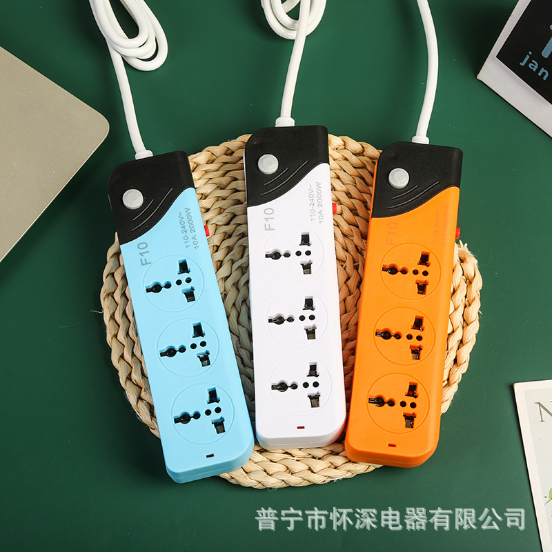 F10#3位简板 9孔插排 110V美规 开关外贸通用孔 多色混装外贸插排