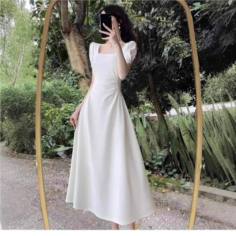 Cross-Border Southeast Asian Graduation Season French-Style White Dress for Petite Women, Gentle Style, Waist-Cinching, Elegant Evening Gown