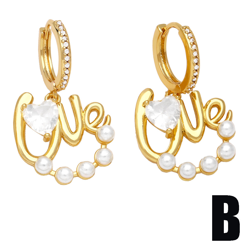 Fashion Heart Shape Copper Inlay Artificial Pearls Zircon Drop Earrings 1 Pair