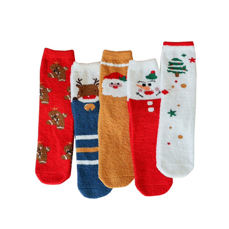 Calcetines de terciopelo bilaterales de Navidad creativa calcetines de media pantorrilla de dibujos animados Otoño e Invierno calcetines de Navidad europeos y americanos calcetines de media pantorrilla rectos de Santa Claus