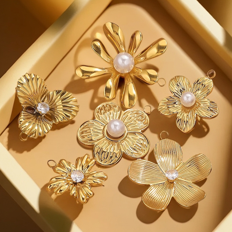 Flor francesa retro titanio acero diy diamantes colgante pétalos asimétricos colgante de acero inoxidable joyería colgante