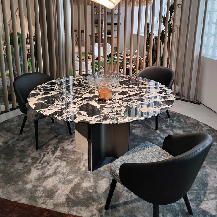 Baoge Black Luxury Stone Home Dining Table Napoleon Black Natural Marble Round Dining Table High-end Oil-proof Italian Light Luxury
