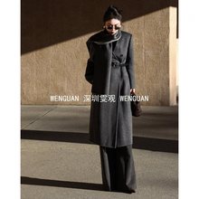 南油轻奢女装冬高定绵羊毛大衣时尚大气设计灰领阔型配围巾法