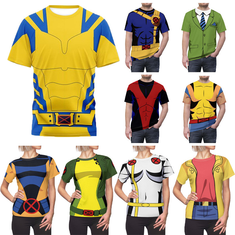 Cross-border Hot Selling Anime Deadpool and Wolverine Series Men's Summer Short Sleeve 3D Printed cosplay Round Neck T-Shirt