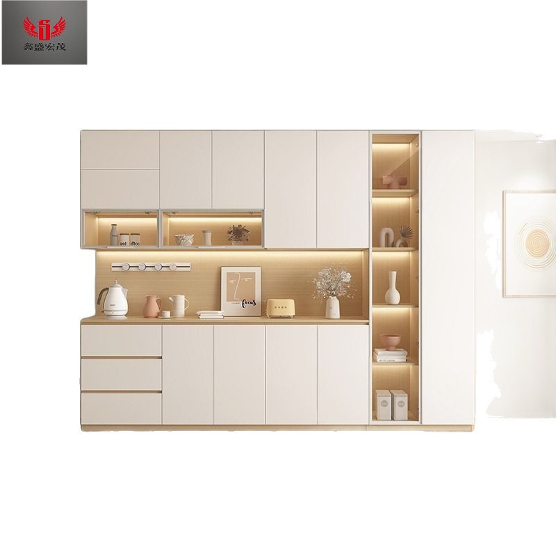 Gabinete de vino de madera sólida, gabinete de comedor, gabinete alto en uno, moderno y simple, armario de cocina contra la pared, armario multifuncional, viento de crema