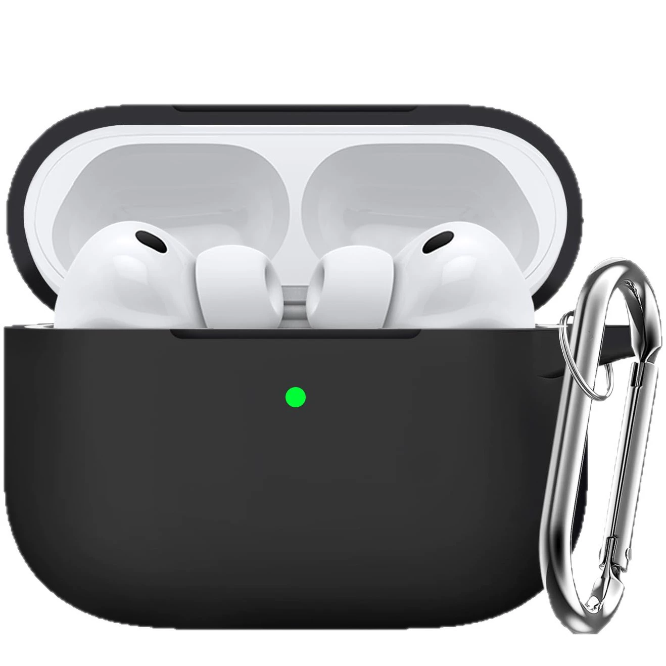 Силиконовый защитный чехол (Apple AirPods) — совместим с AirPods 1–4 и Pro 1–3, 52×62×26 мм, карабин