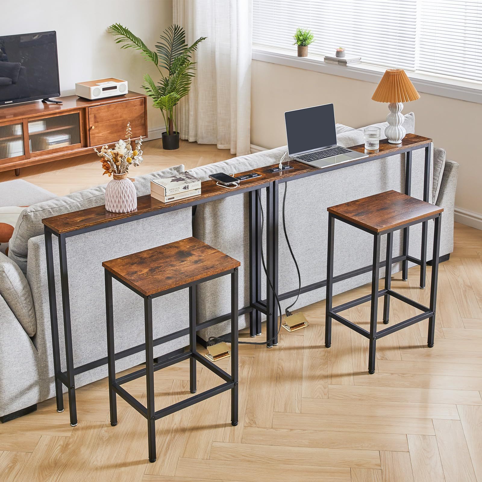 Mesa de consola personalizada de comercio exterior estrecha larga mesa de sofá con enchufe de alimentación puerto USB puerta de entrada sala de estar tabla estrecha