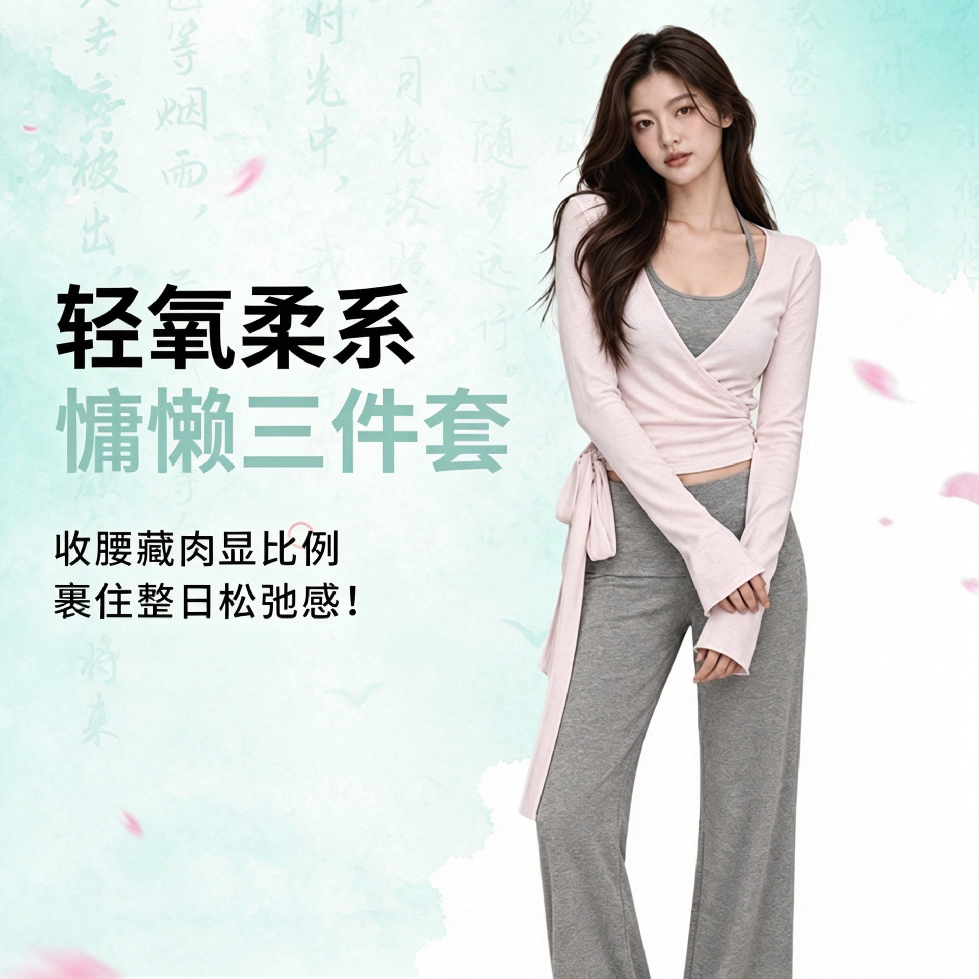 Chuzhiwen~Lazy style suit, drapey and slimming, pink and purple casual suit, sports and fitness, women's glutinous rice sports pants