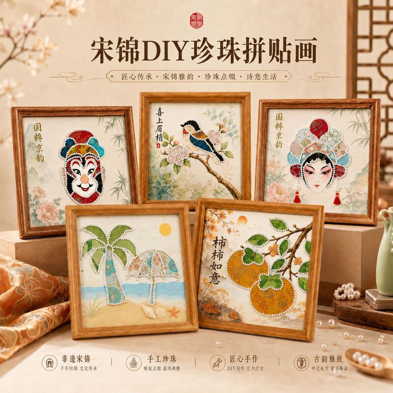 Mid-Autumn Festival New Chinese Style Peking Opera Handmade DIY Song Brocade Pearl Collage Material Kit Community Event Decoration Piece Mid-Autumn Festival New Chinese Style Peking Opera Handmade DIY Song Brocade Pearl Collage Material Kit Community Event Decoration Piece